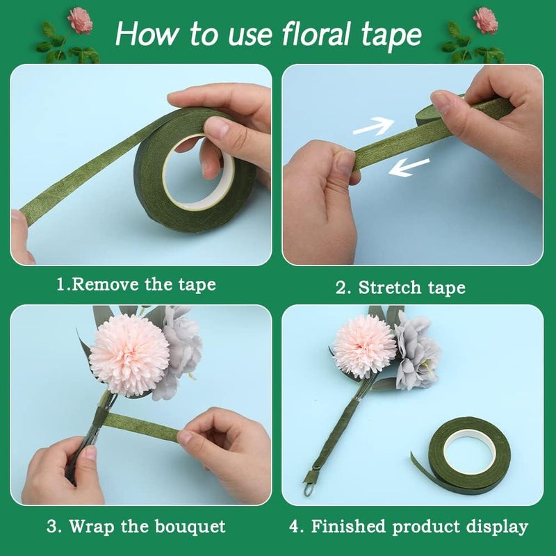 SOCNITC 6 Rolls Floral Tape, 1/2" by 180 Yard Green Flower Tape, Flower Tape for Bouquet Stem Wrap Floral Arranging Craft Projects Corsages, Wedding Bouquet - Image 4